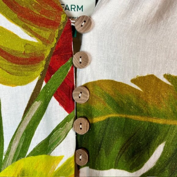 Farm Rio Maxi Jumpsuit Size M Tropical Leaf Print Button Front Boho Resort $225 - Picture 5 of 14
